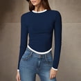thumbnail image 2 of Timegard Hauts de Sortie pour Femmes Col Ras du Cou Manches Longues Couleur Unie Ajusté Confortable Hauts Courts Décontractés Mode, 2 of 5