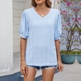 thumbnail image 3 of Annhoo Hauts d'Été pour Femmes 2025 Blouses à Col Rond à Œillets Manches Bouffantes Décontractées Tendance Unies pour Sortir, 3 of 8