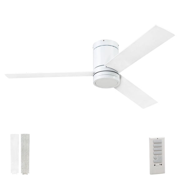 Prominence Home 52" Ceiling Fan, LED Light, Remote Control, Flush Mount, Espy, White