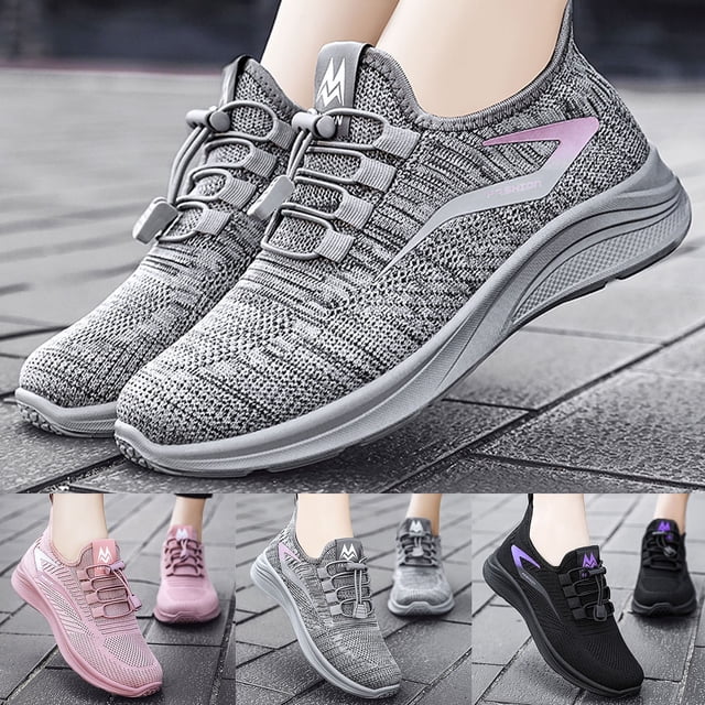 Espadrilles Femmes Mode Été Automne Dames Plates Légères en Maille Respirante Élastique Chaussures de Course Femmes Rose 39