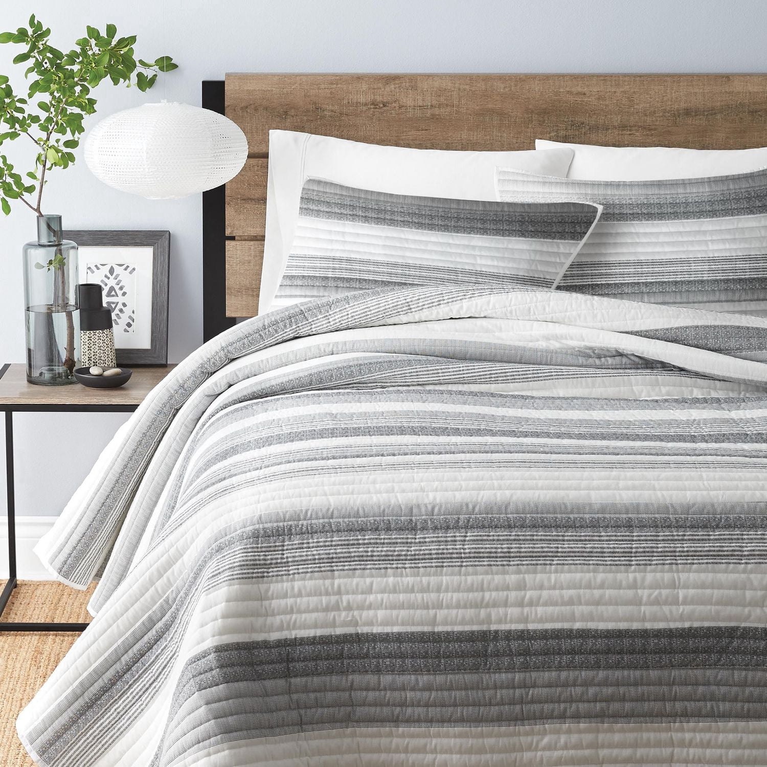 HOMETRENDS ENSEMBLE DE COUETTE 3 PIÈCES À RAYURES GRISES