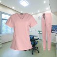 thumbnail image 4 of kurtrusly Female Scrub Set Nurse v neckline Machine Washable Short Sleeves Suit M Pink, 4 of 8