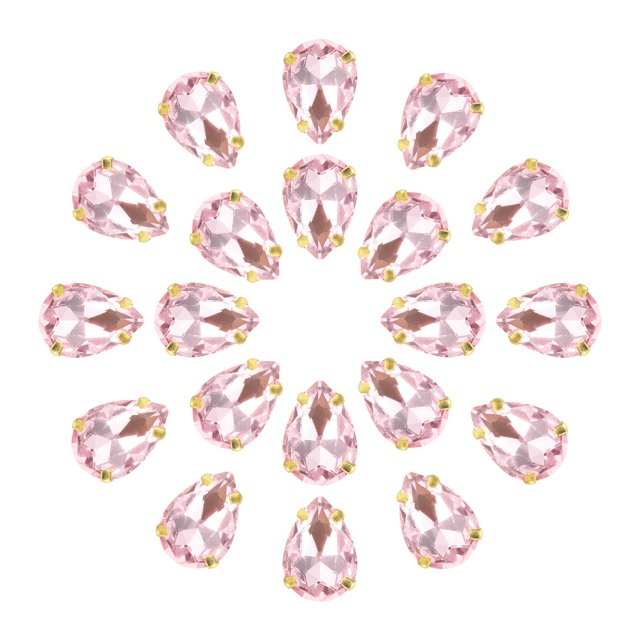 Unique Bargains 20Pack Teardrop Sew on Rhinestone - 10x7mm Glass Teardrop Crystal Rhinestones in Gold Prong Setting (Pink)