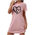 thumbnail image 1 of Mrat Chemise de Nuit pour Femme Chemise de Nuit pour Femme Tenue de Nuit Manches Courtes Chemise de Nuit Décontractée Imprimée Robe de Nuit Ample Confortable Pyjama S-79 Rose-A TTG, 1 of 7