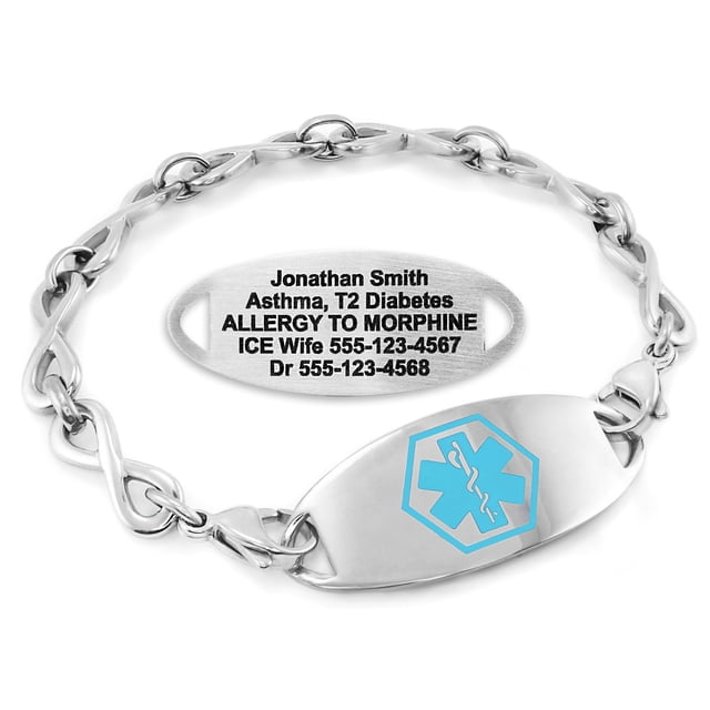 MedicEngraved Stainless Steel Custom Medical Alert Bracelet - 6mm Infinity Link