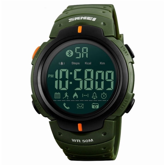 Outdoor Smart Watch 24 Hour Time Day Of Week Alarm Calendar Step Counter Water Resistant 50m Black Army Green