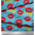 thumbnail image 2 of Soimoi Blue Crepe Silk Fabric Text,Lips & Heart Print Sewing Fabric Yard 42 Inch Wide, 2 of 3