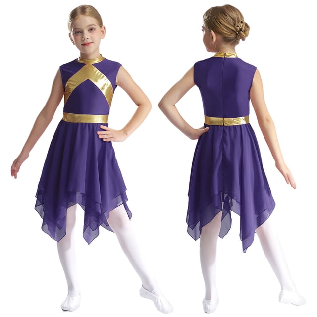 MSemis Robe de Danse de Louange Sans Manches pour Filles Enfants, Robe de Culte Liturgique, Costume, Robe d'Église, Robe Longue 6-16 Ans Violet 6