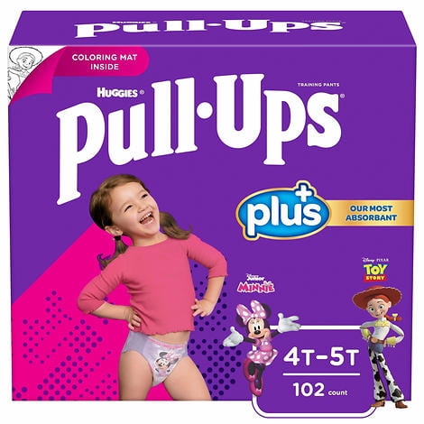 Huggies Pull-Ups Plus Training Pants 4T to 5T Girl, 102-pack