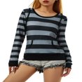 thumbnail image 1 of Women Patchwork Hoodie  Stripe Pattern Long Sleeve Hooded Pullover, 1 of 8