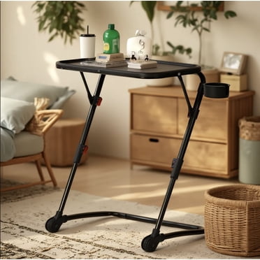 Homy Casa Folding Adjustable Table, Space-saving with Cup Holder for Work or Dining