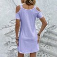 thumbnail image 4 of 2025 Robe Femme Couleur Unie V Robe Femme Col Ajouré Épaules Dénudées Robes Midi pour Femmes Manches Courtes, 4 of 4