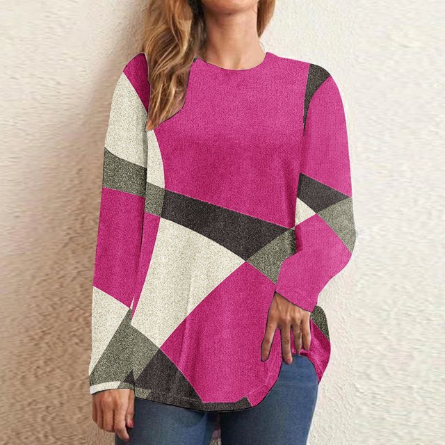 DPTALR T-Shirt/chemise à Manches Longues à Col Rond, Coupe Ample, Décontracté, Imprimé pour Femmes