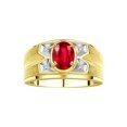 thumbnail image 1 of RYLOS Men's Rings Yellow Gold Plated Silver Rings Classic Designer Style 8X6MM Oval Gemstone &  Diamond Ring Ruby July Birthstone Rings For Men,  Size 12, 1 of 7