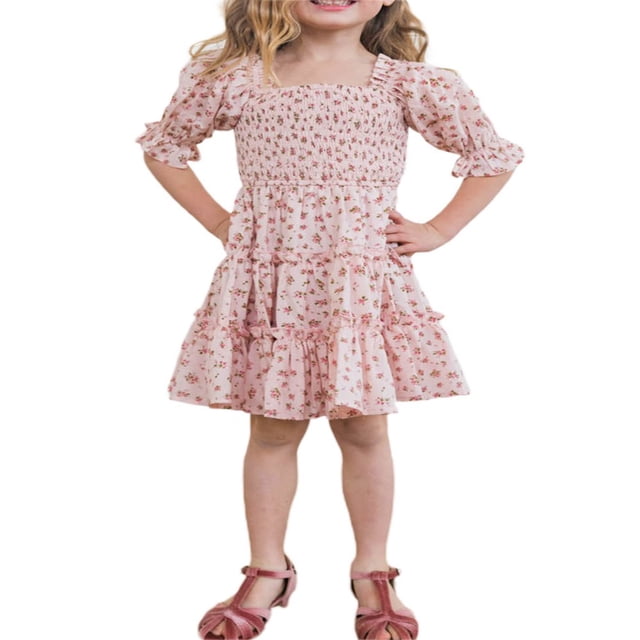 Mommy and Me Dresses Floral Print Short Sleeve Ruffle Beach Midi Dress Sundress