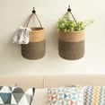 thumbnail image 3 of Panier Suspendu Naturel Tissé à la Main en Rotin - Simili Cuir Paniers de Rangement de Fleurs pour la Maison, 3 of 8