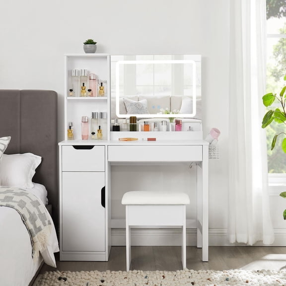 Mainstays 2 pièces coiff euse et tabouret avec miroir éclairé et port USB