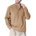 thumbnail image 1 of RXIRUCGD Mode Homme Uni Col Rabattu Demi-Cardigan Haut Décontracté Chemise Hauts à Boutons, Kaki, Taille : L, 1 of 3