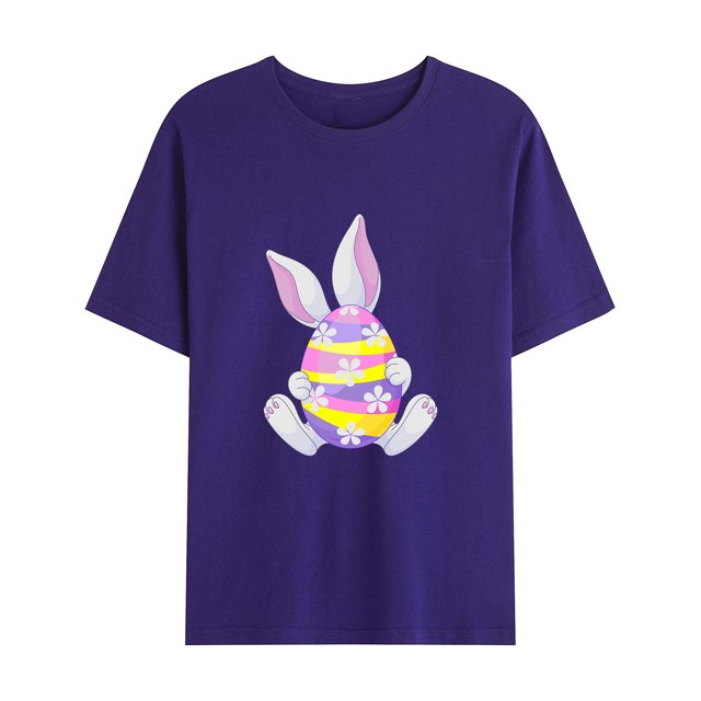 EGNMCR T-Shirts de Pâques à Imprimé Lapin et Oeufs, T-Shirts Graphiques pour Femmes, T-Shirts pour Femmes, Chandail Décontracté à Col Rond, T-Shirt à Imprimé de Pâques, Hauts à Manches Courtes, T-Shirt pour Femmes