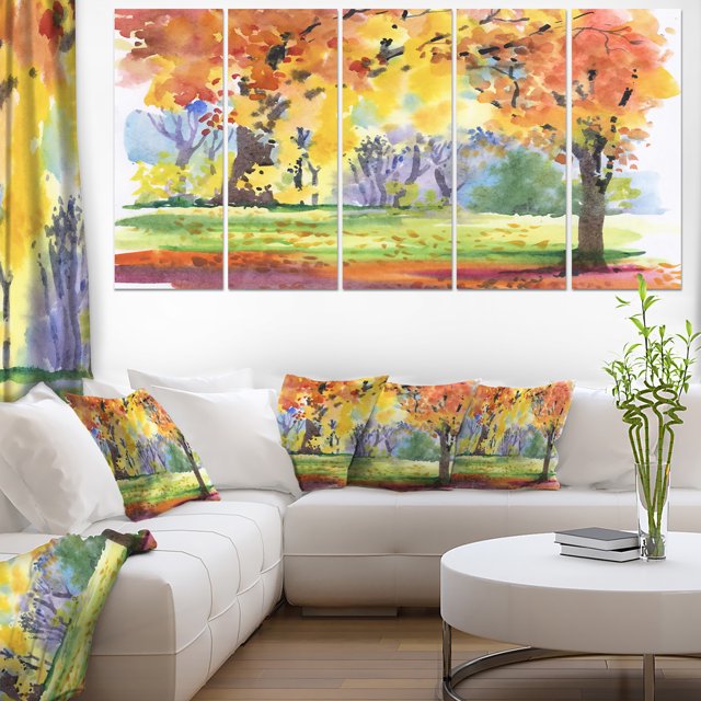 Autumn Park Yellow Trees Watercolor