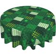 thumbnail image 1 of St. Patricks Day Tablecloth Round 60Inch Spring Clover Shamrock Print Table Cloth Cover with Green Black Buffalo Checkered Plaids Reusable Heat Resistance for Kitchen Dining Holiday Decor, 1 of 6