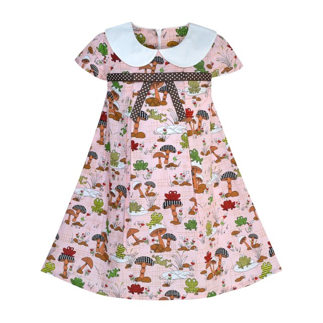 Robe Fille Col Blanc Grenouille Champignon Ligne A Coton Décontracté 2 Ans