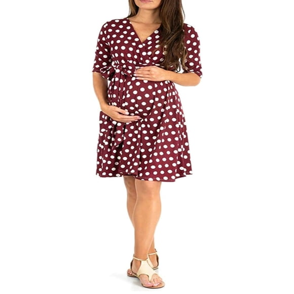 EASTIN Women Maternity Dress Casual V Neck Dot/Floral Print Half Sleeve Dress for Pregnancy Clothes Photoshoot