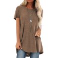thumbnail image 1 of LUXUR T-Shirt pour Femme à Manches Courtes T-Shirt Haut Uni Blouse Décontractée Col Rond Kaki m, 1 of 2