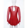 thumbnail image 4 of Linjinx Filles Enfants Justaucorps Robe de Danse Ballet à Manches Longues en Maille à Strass Assemblée Costume de Compétition de Patinage Artistique Rouge Cerise 14, 4 of 7