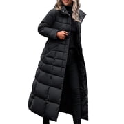 Ecqkame Womens Winter Down Jackets Medium Length Lightweight Waterproof Parka Coats Winter Thickened Long Sleeved Outerwear Black XXL
