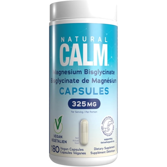 Natural Calm Pure Magnesium Bisglycinate Supplement-325mg -180 Vegan Capsules