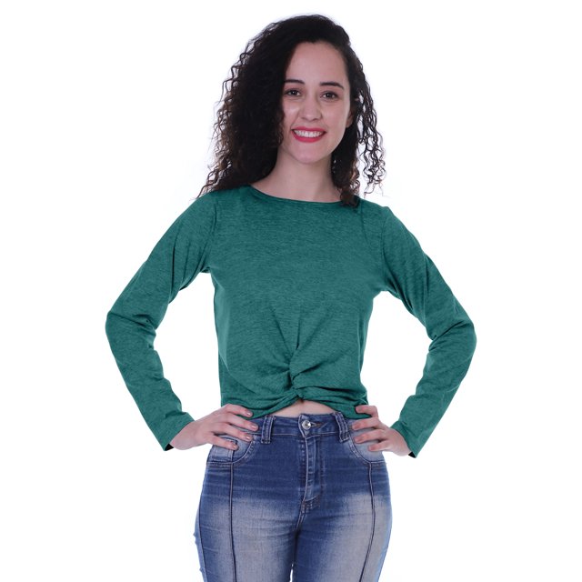 Moomaya T-Shirt Court à Manches Longues pour Femmes avec Nœud à l'Avant, T-Shirt d'Été Uni, Hauts