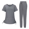 thumbnail image 1 of Ensemble de Sarraus pour Femmes, Haut de Sarrau à Col en V Extensible et Pantalon Jogger à Cordon avec 6 Poches, Anti-Froissement, Doux, Ensemble d'Uniforme d'Infirmière, Manches Courtes, Vêtements de Travail Protecteurs, Ensemble de Chemise, Gris, 1 of 5