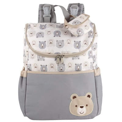 Baby Essentials Multi-Pocket Teddy Bear Print Baby Diaper Bag Backpack with Stroller Straps, Matching Changing Pad and Pacifier Pouch