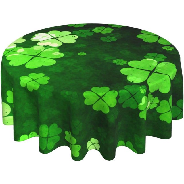 Saint Patricks Day Tablecloth 60 Inch Round Wrinkle Free Green Clover Shamrock Table Cloth Suitable for Kitchen Decorantion/Indoor and Outdoor Dining Table/Party/Picnic