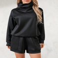 thumbnail image 2 of Women‘s 2 Piece Tracksuits featuring Loose Turtleneck Sweatshirt and Shorts, 2 of 9