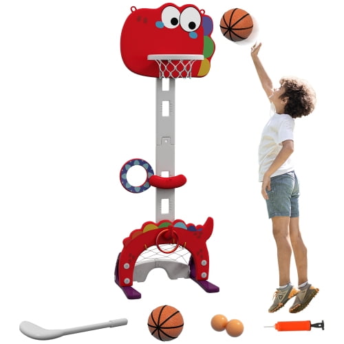 5-in-1 Kids Sports Center - Adjustable Basketball Hoop with Football/Golf/Ring Game for Ages 3-6, Indoor Activity Game Set