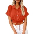 thumbnail image 1 of Mlkoz Women's Short Sleeve Tops Button Up Shirt Summer Tops Casual Collared Cropped Tops Solid Blouses with Chest Pockets, 1 of 6