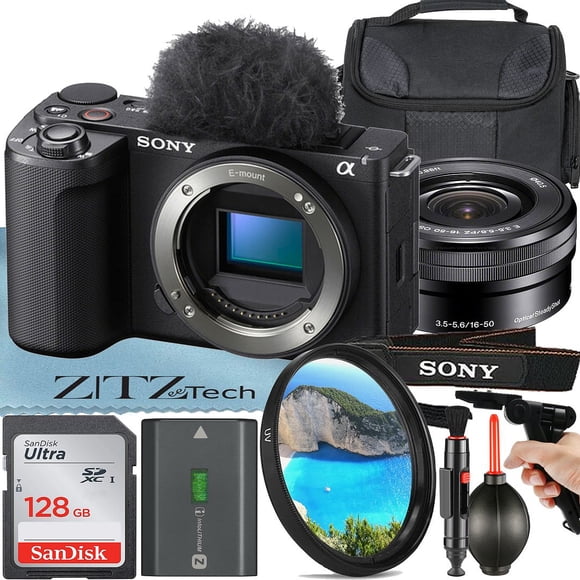 Sony ZV-E10 II Mirrorless Camera (Black) with 16-50mm Lens + SanDisk 128GB Card + Case + UV Filter + ZeeTech Accessory Bundle