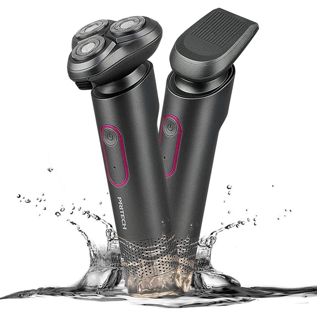 PRITECH Electric Razor Mens Cordless Shaver - Rotary Shaver Beard Hair Face Trimme, Waterproof Wet/Dry Shaving Kit with 2 in 1 Rotary Razor, Standing Recharge Dock, USB Recharging. (Gray)
