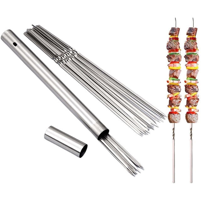 RKSTN Boîte de Rangement en Acier Inoxydable Brochette de Barbecue Brochette Ménagère Brochette Aiguille de Gril Fourchette de Gril Brochette en Fer Ensemble de Boîtes de Rangement Outil