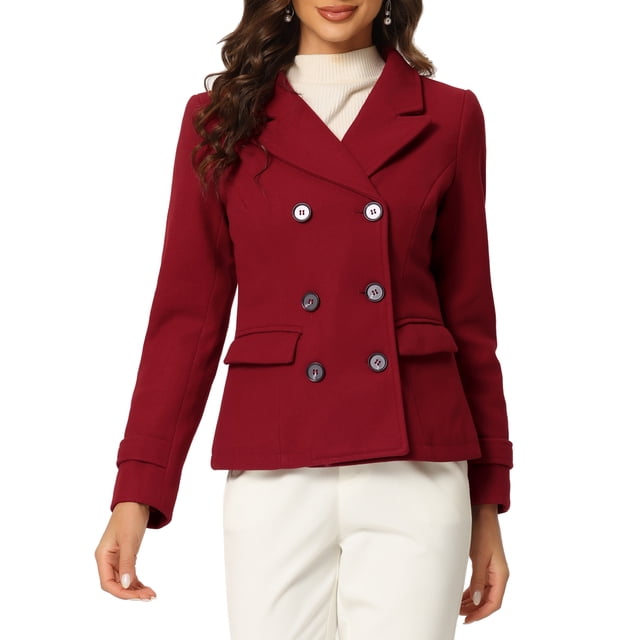 INSPIRE CHIC Manteau Caban à Revers Cranté Double Boutonnage pour Femme Rouge Foncé TP