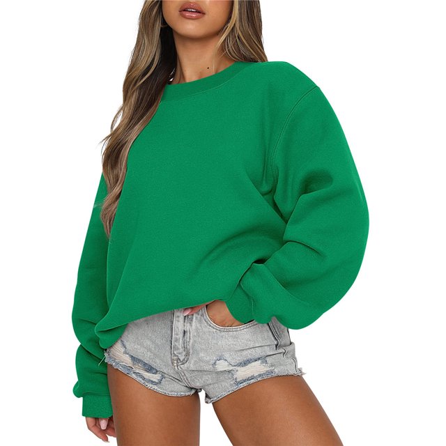 Mefallenssiah Mode Femmes Décontracté à Manches Longues Col Rond Chandail Ample pour Dames Hauts Blouse Vert G