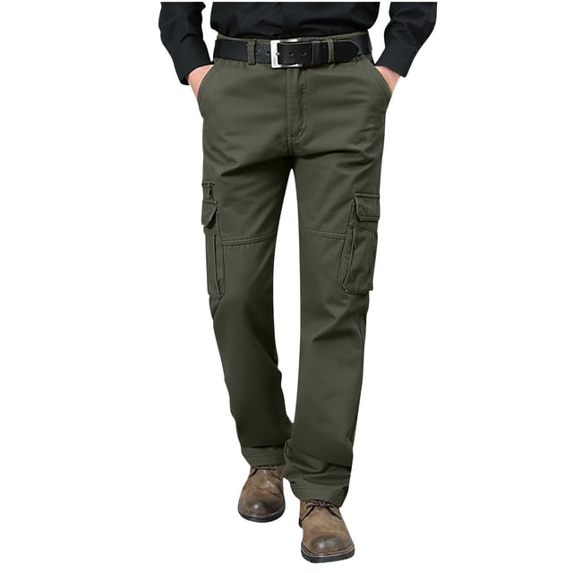 RXIRUCGD Men's Solid Color Pocket Workwear Pantscasual Straight Leg Pants, Army Green, Size: XL