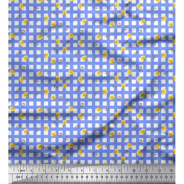 Soimoi Blue Rayon Fabric Leaves & Floral Geometric Print Sewing Fabric Yard 56 Inch Wide