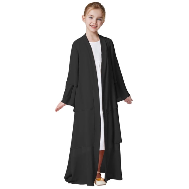 Liyamei Kids Muslim Chiffon Abaya For Girls Open Front Cardigan Dress Robe,5-6 Years