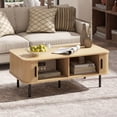 thumbnail image 2 of HOMCOM Table Basse avec Rangement, Table d'Appoint Nordique avec Portes Coulissantes, Chêne, 2 of 10