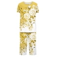 thumbnail image 5 of Pyjama pour Femmes Ensemble Liquidation Ensemble de Pyjama à Manches Courtes pour Femmes 2 Pcs Ensemble de Nuit d'Été Imprimé Floral Boutons Col Ras du Cou Pantacourt Ensembles de Pjs Pyjamas Douillets Nouveau Jaune m, 5 of 5