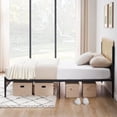 thumbnail image 3 of Queen Size Boho Bed Frame with Natural Rattan Headboard & Solid Wood Footboard - Under Bed Storage Space,Quiet Noise-Free Design,No Box Spring Needed,Oak, 3 of 7