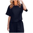 thumbnail image 1 of Timegard Hauts pour Femmes Été Coton Lin Manches Courtes Col Rond Léger T-Shirt Basique Décontracté Ample Hauts, 1 of 6